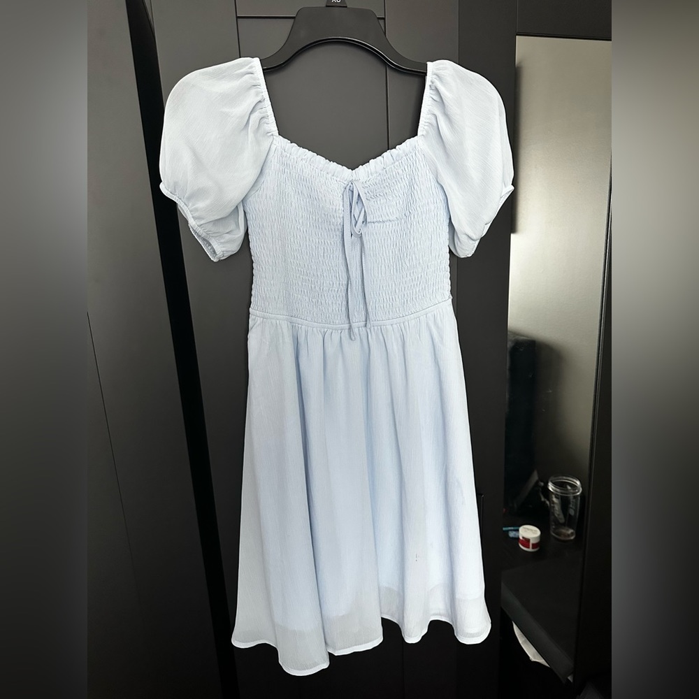 Light Blue Puff Sleeve Dress